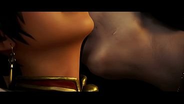 Talim x Lady Dimitrescu Lesbian kissing (Soul Calibur, Resident Evil / AI generated)