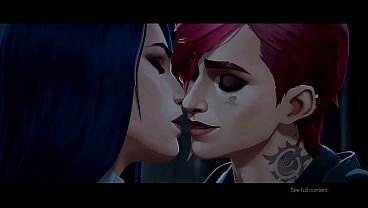 Vi x Caitlyn lesbian kissing (Arcane, League of Legends / AI generated)
